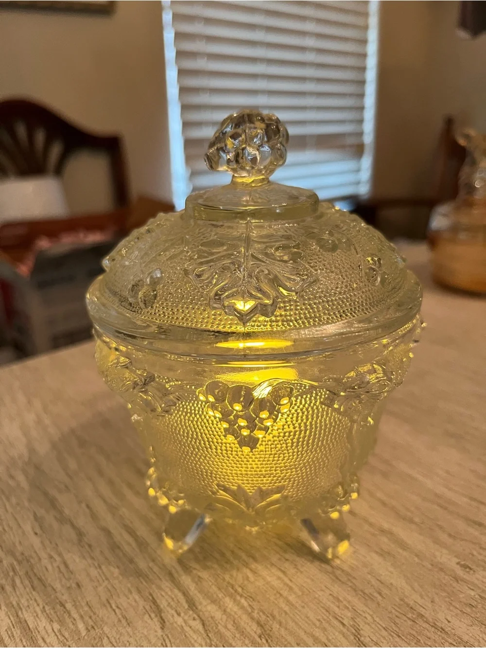 Vintage Harvest Grape Glass Trinket Box Styled as a Fairy Lamp